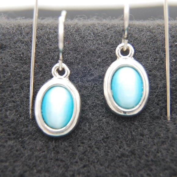 Cute, Blue Cats Eye Style, Drop Earrings, with Fish Hook Backs, Dainty - Picture 1 of 3